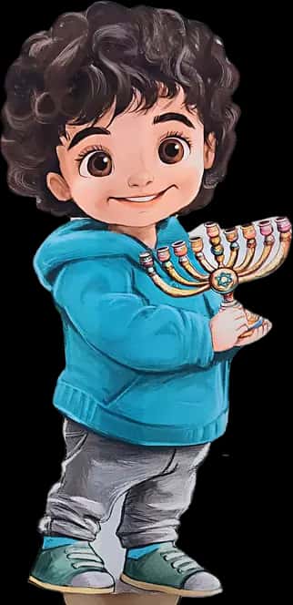 דמות ילד עם חנוקייה - לחנוכה לגן ילדים