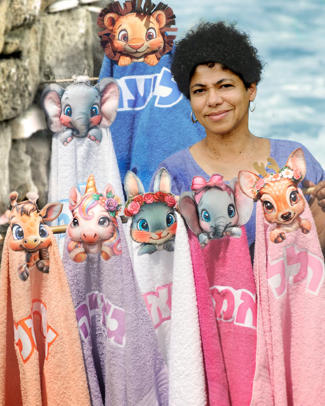 מגבת עם בובה ושם הילד - {{collection}}